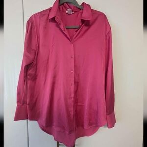 Pink Tribal Satin-Like Button Up Blouse